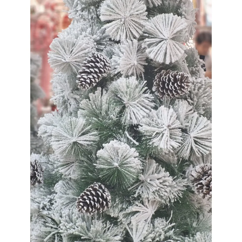 Arbol de Navidad Nevado con Pinas Apariencia real 210cm de Alto Incluye soporte 2