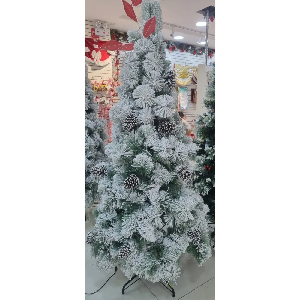 Arbol de Navidad Nevado con Pinas Apariencia real 210cm de Alto Incluye soporte 3