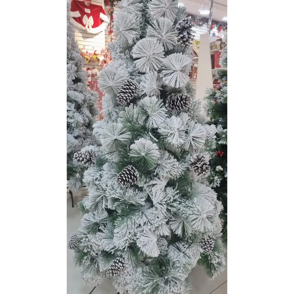 Arbol de Navidad Nevado con Pinas Apariencia real 210cm de Alto Incluye soporte
