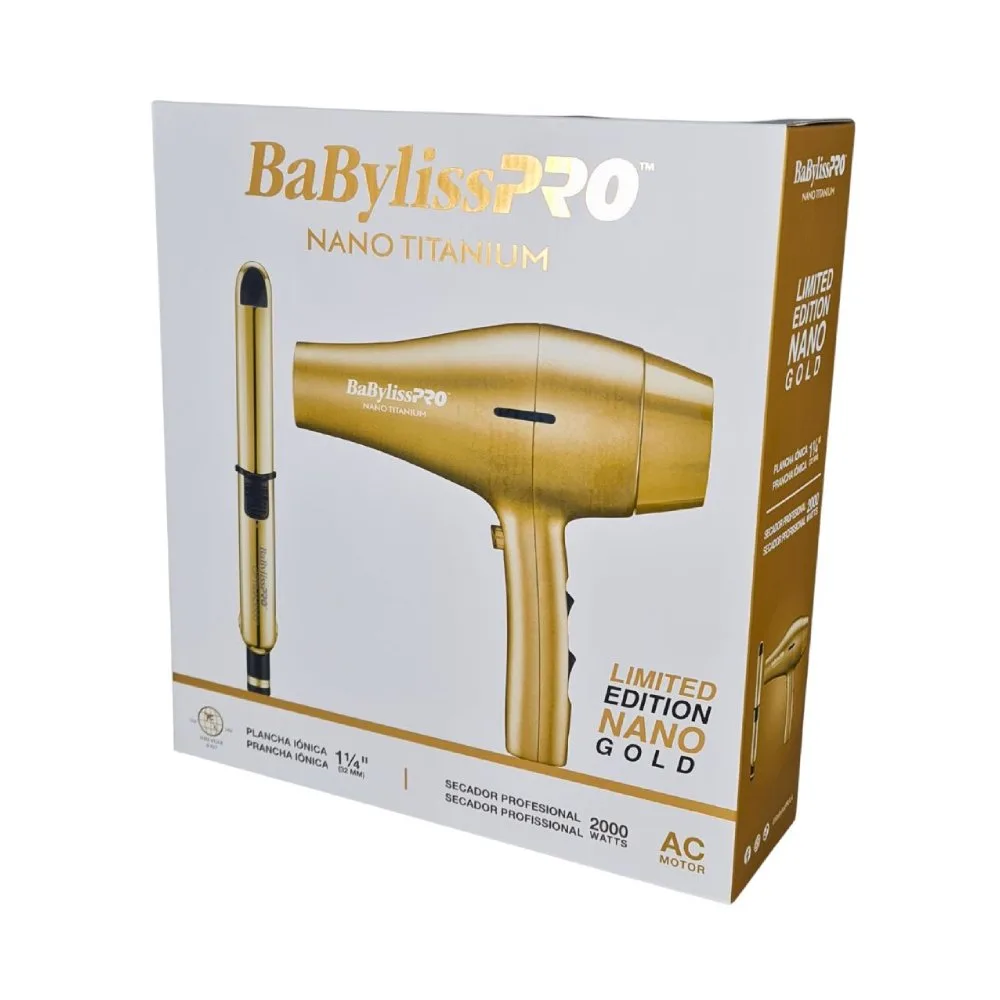Combo BabylissPRO edicion limitada Nano Gold Plancha Ionica 1 32mm con Secador Profesional 2000 Whatss Ecuador 002
