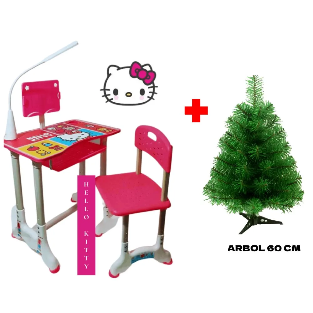 Escritorio y Silla Hello Kitty Ergonomico con Lampara Led Incluye Arbol de Navidad 60cm de Alto