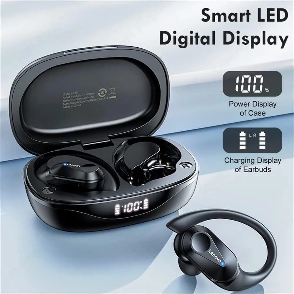 Audifonos Lenovo True Wireless LP75 Bluetooth 5.3 Sports Sonido 9D Resistencia al Agua Carga Rapida y Control Tactil 2