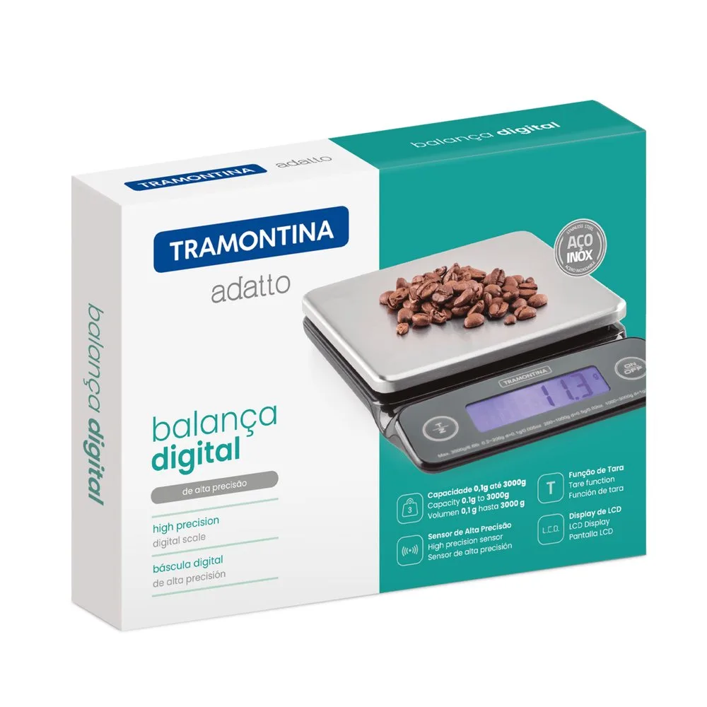 Balanza Digital Tramontina Adatto de Alta Precision con Base de Acero Inoxidable – Funcion Tara y Apagado Automatico 3 1