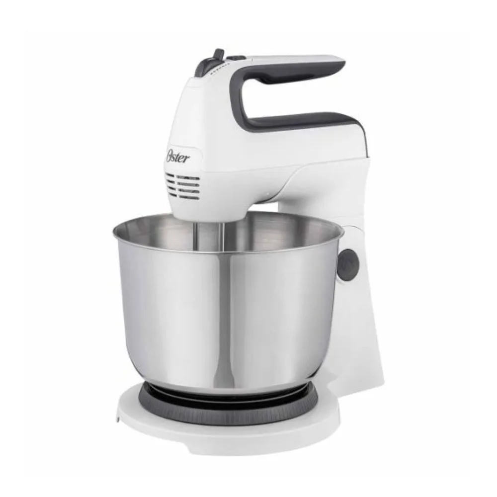 Batidora de Mano y Pedestal Oster® Blanca con Accion Giratoria Unica 6 Velocidades 250W y Tazon de 3.7L FPSTHS3612