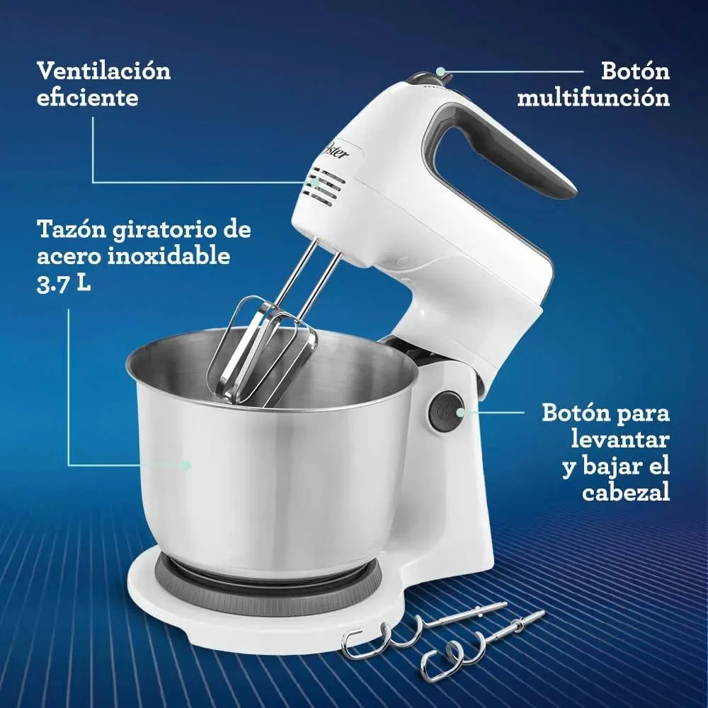 Batidora de Mano y Pedestal Oster® Blanca con Accion Giratoria Unica 6 Velocidades 250W y Tazon de 3.7L FPSTHS3612 4