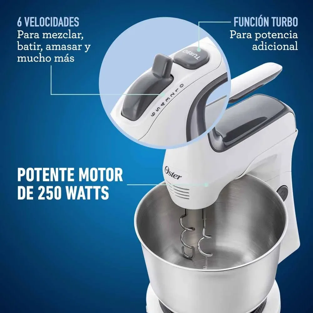 Batidora de Mano y Pedestal Oster® Blanca con Accion Giratoria Unica 6 Velocidades 250W y Tazon de 3.7L FPSTHS3612 5