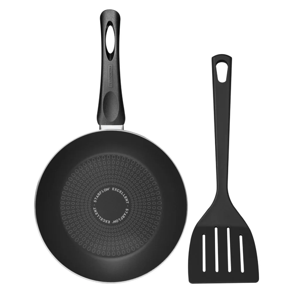 Sarten Tramontina Paris en Aluminio con Revestimiento Antiadherente Starflon Excellent Negro 24 cm 12 L y Espatula de Nylon 28551024 2